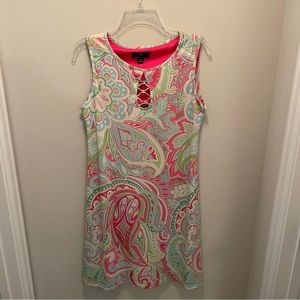 Ronni Nicole Pink Green White Paisley Sleeveless Sheath Dress Wm Sz M